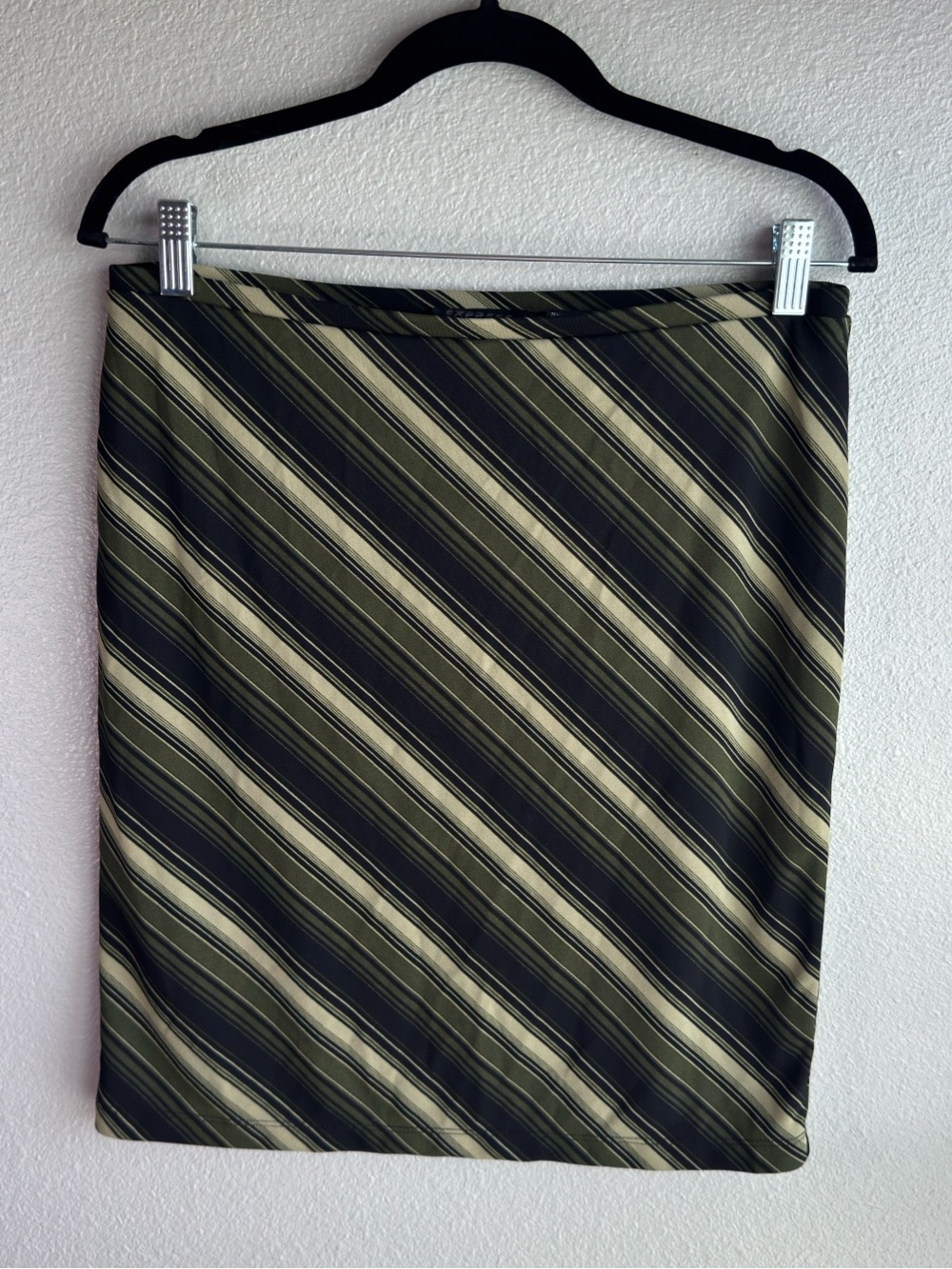 Express Olive Green & Black Diagonal Stripe Skirt